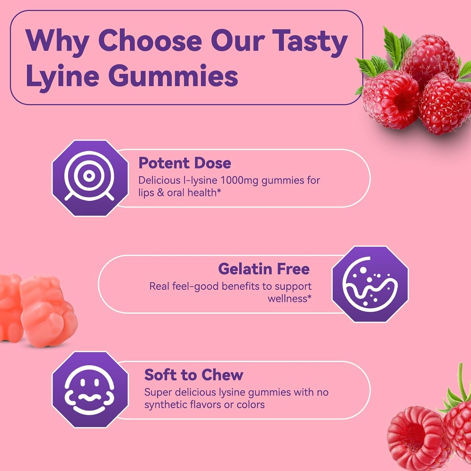 L-Lysine 1000Mg Gummies - Chewable Lysine Supplement for Adults