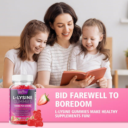 2 Pack L-Lysine 1000Mg Gummies for Immune Support & Skin Health - High Potency Vegan Gummies, Sugar-Free, Natural Berry Flavor, Gluten-Free Chewable Supplement for Adults & Kids - 120 Gummiess